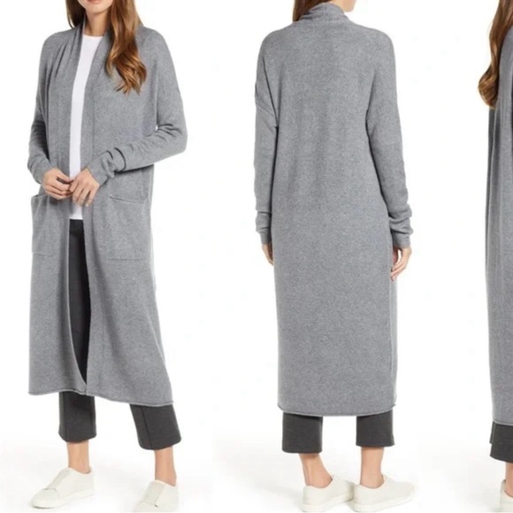 Lou & Grey Open Front Long Pocket Duster Cardigan Sweater Black - Picture 9 of 9